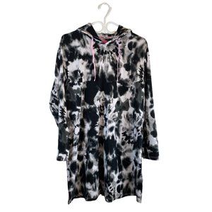 Betsey Johnson Women's Tie-dye Hooded Sleepshirt Tunic in Black Size Medium